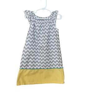 Healthtex Girls Casual Dress Short Sleeve Chevron Print Yellow Gray Toddler 4T